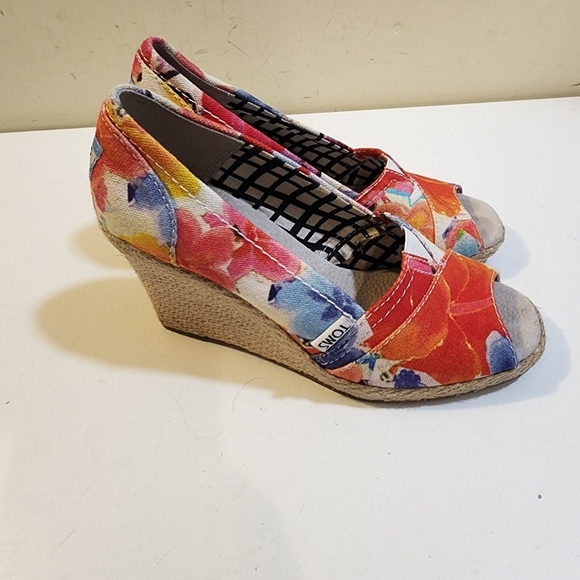 Toms Floral Peep Toe Wedges Espadrilles size 5.5 - Picture 5 of 11